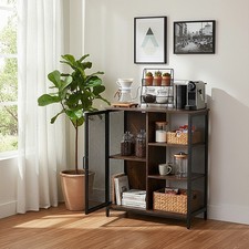 Industrial Wooden Cabinet Storage Sideboard Mesh Door Kitchen Hallway Organizer