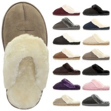 Womens ladies winter fur lined luxury comfortable gift snug slippers mules size