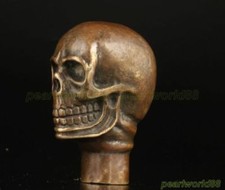 Victorian Old Bronze copper Handmade Carved Skull Statue Walking Stick Head