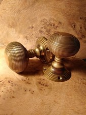 Vintage Brass Beehive Door Knobs Handles Antique Victorian Style Pair
