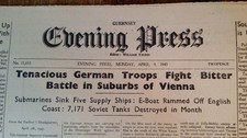 GUERNSEY EVENING PRESS APRIL 9 1945 - VINTAGE GERMAN OCCUPATION NEWSPAPER
