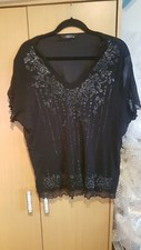  Bon Marche Black Sparkly Bead Design Top Size XL 