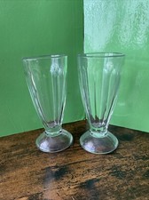 2 - Vintage Anchor Hocking Milkshake Tumblers Fountain Glasses - 7in Tall