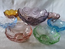 Czech glass Art Deco bowls x 7