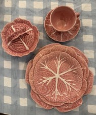 Bordallo Pinheiro Majolica Pink Cabbage Leaf Tea Cup Teacup Saucer Cabbageware 