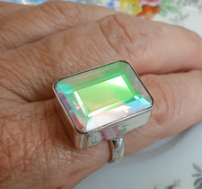 Large Mercury Mystic Topaz 925 Sterling Silver Ring Size N US 6.5