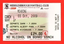 2009/10 READING 0-2 MIDDLESBROUGH CHAMPIONSHIP COACH TRAVEL TICKET *MINT COND*