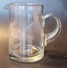 Antique hand-blown etched glass jug - 12cm