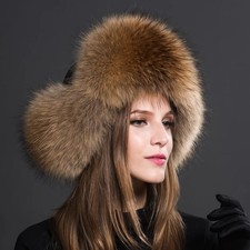 Women Natural Raccoon Fur Caps