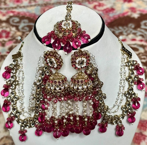 Gold and magenta pink earrings - and,