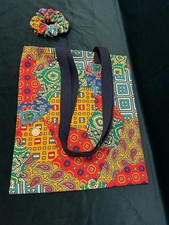 Vintage Fabric Homemade Shoulder Strap Tote Bag And Matching Scrunchie Set