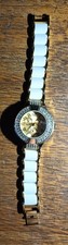 Large Face  Ladies Watch with  Gold  Tone & White  Bracelet  New Battery 