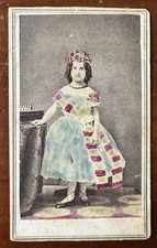 Beautiful Tinted ID'd Little Girl + FLUTINA Music Instrument 1860s CDV Photo NYC