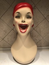 Artistic Vintage Fiberglass Adult Female Smiling Costume Mannequin Head 18.5x9