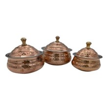Authentic Indian Copper Curved Curry Balti/Handi Dish with Lid Pot - 3 Sizes