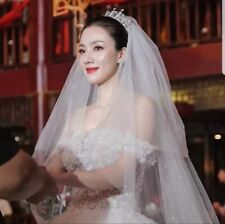 UK White Champagne 2 Tier Bridal Fingertip Length Glitter Wedding Veil With Comb