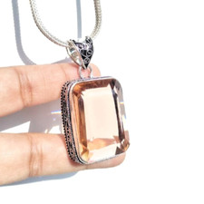 Morganite Gemstone Handmade 925 Sterling Silver Ethnic Jewelry Pendant 2.1"