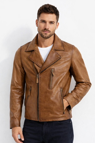 Men genuine leather jacket - leather,