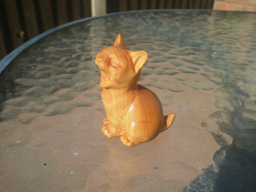 Carved wood netsuke - , cat