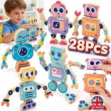 28PCS Wooden Robot Building