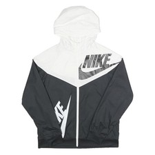 NIKE Boys Black & White Zip Up Polyester Jacket XL Sportswear Windbreaker