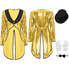 UK Women's Magician Tailcoat Jacket Sequins Tuxedo Hat Bow Collar Gloves Sets