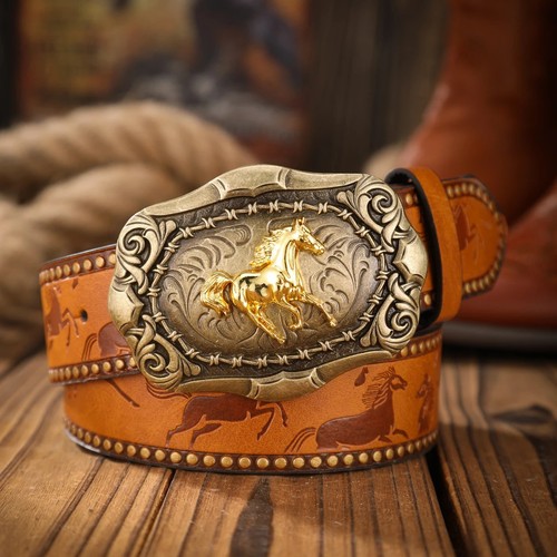 Western horse belt gold buckle - western,