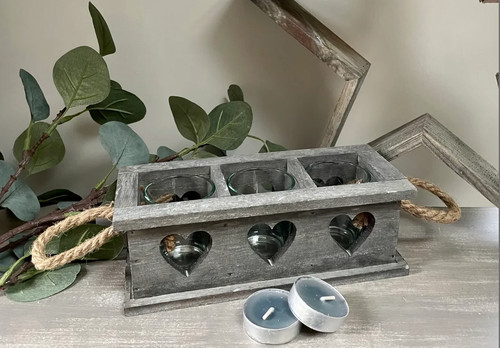 Triple heart wooden candle - wooden,