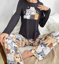 CARTOON CAT animal Women Ladies Pyjamas PJs Gift Novelty Size 8 10 12/14 16