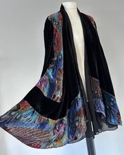 Dreamkeeper Black Peacock Bead Velvet Frock Drape Duster Kimono Coat Jacket L XL