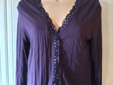 LADIES PURPLE AUBERGINE LIGHTWEIGHT CARDIGAN SEQUIN LACE TRIM  10 12 LA REDOUTE