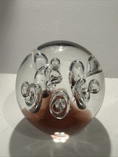 Vintage Kenleys Art Glass Bubbles Pink Red Paperweight