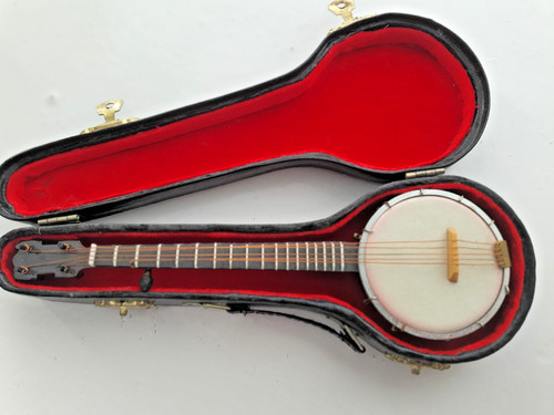Miniature banjo and case - case, 8"