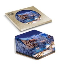 1 x Hexagon Coaster - Alpine Mountain Town Ski Snowboard #16516