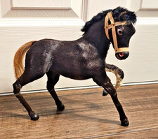 Antique Hand Crafted Horse Toy Figure with Real Hide, Horse Hair & Glass Eyes