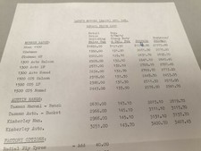 1971 BMC LANES MOTORS Original PRICE LIST - Mini Clubman Moke Tasman MGB etc 