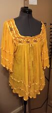 Vintage Mexican mustard yellow gauze butterfly sleeve tunic/dress UK 12-14 US 10