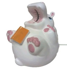 Hippopotamus Money Bank Hippo Coin Box Cash Change White & Pink Ceramic Ornament