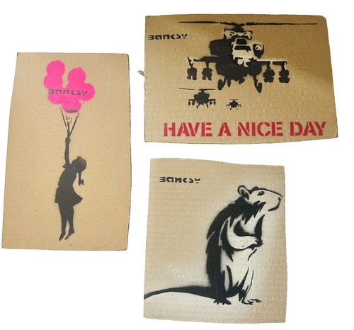 Banksy cardboard artworks - banksy,