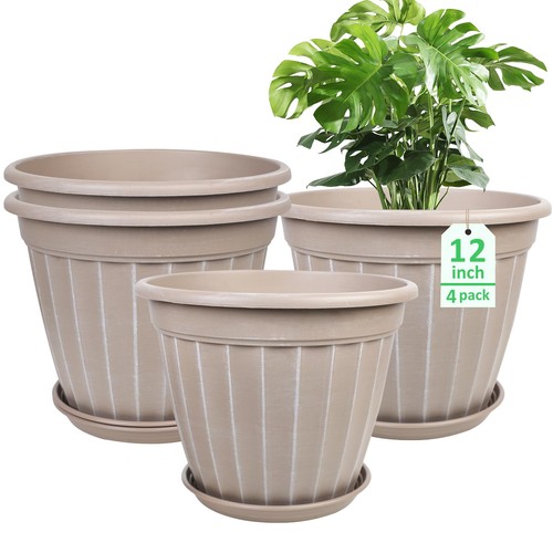 Beige tall planters - -, set
