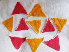 Hand Knitted Bunting ~ Grapefruit Pink & Yellow ~ 2.2 metres long ~ 10 Flags