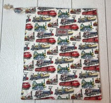 Cath Kidston Kids Drawstring Bag Vintage Trains Print Lined Multi Use
