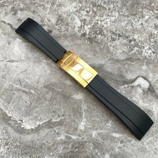 20MM Lug Black Silicone Rubber Watch Strap Band Gold Clasp For Rolex OYSTERFLEX 