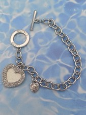 Lipsy Beautiful Silver Tone & Rhinestone Heart Chain Bracelet