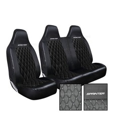 FIT FOR MERCEDES SPRINTER - BLACK QUILTED DIAMOND LEATHER VAN SEAT COVERS 2+1