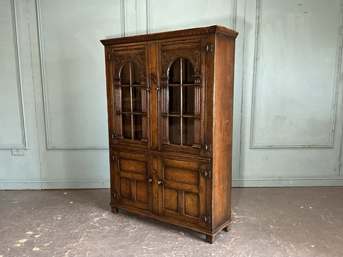 Antique carved oak glass front - oak,