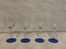 Mid Century Wine Glasses Blue Base Etched Grape Vine 