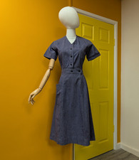 Vintage 1940s Selvedge Chambray Dutch Workwear Dress Nurse Uniform - Size 8