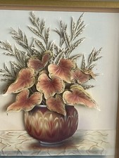 Floral Rob Pohl Decoupage Framed Blue 3D Picture Vintage Asian Style Rare Prop 
