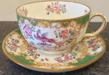 superb MINTON porcelain GREEN COCKATRICE BREAKFAST CUP & SAUCER DUO 2 av